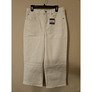 Eddie Bauer Pants 12 Natural High Rise Wide Leg Crop Slightly Curvy Cotton